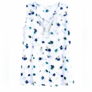 Liz Claiborne Women's Sheer White Blouse With Floral Print Sz Large